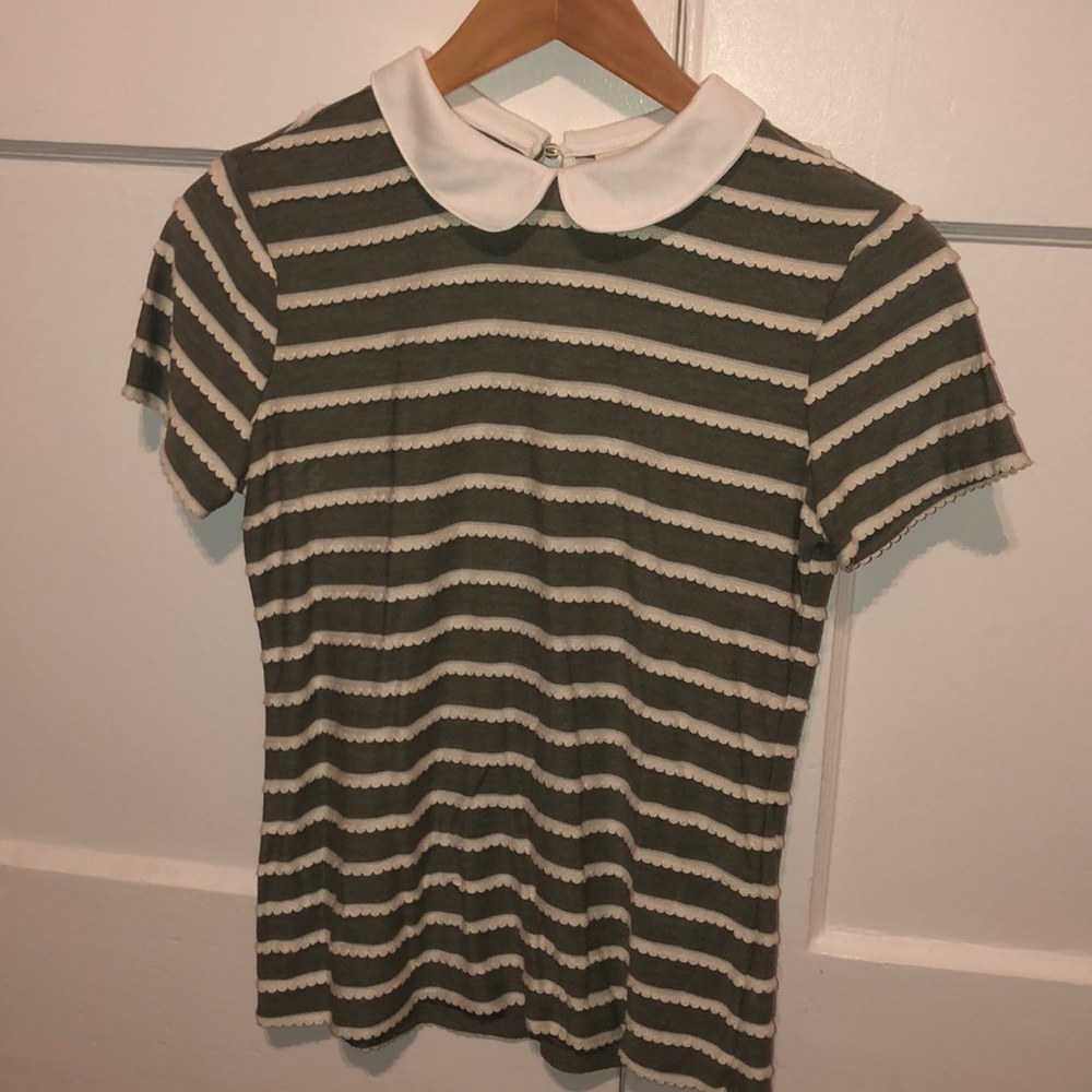 Green and White Stripped Collared Top!